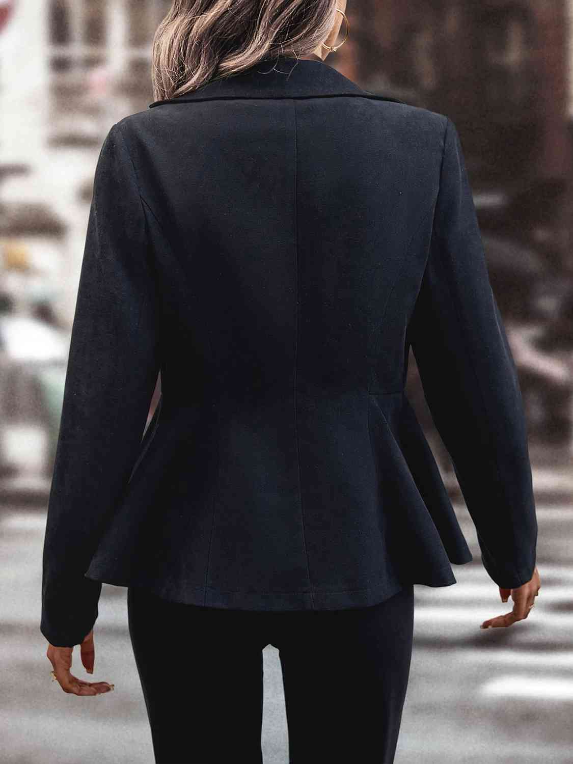 Buttoned Lapel Collar Long Sleeve Blazer - AllIn Computer