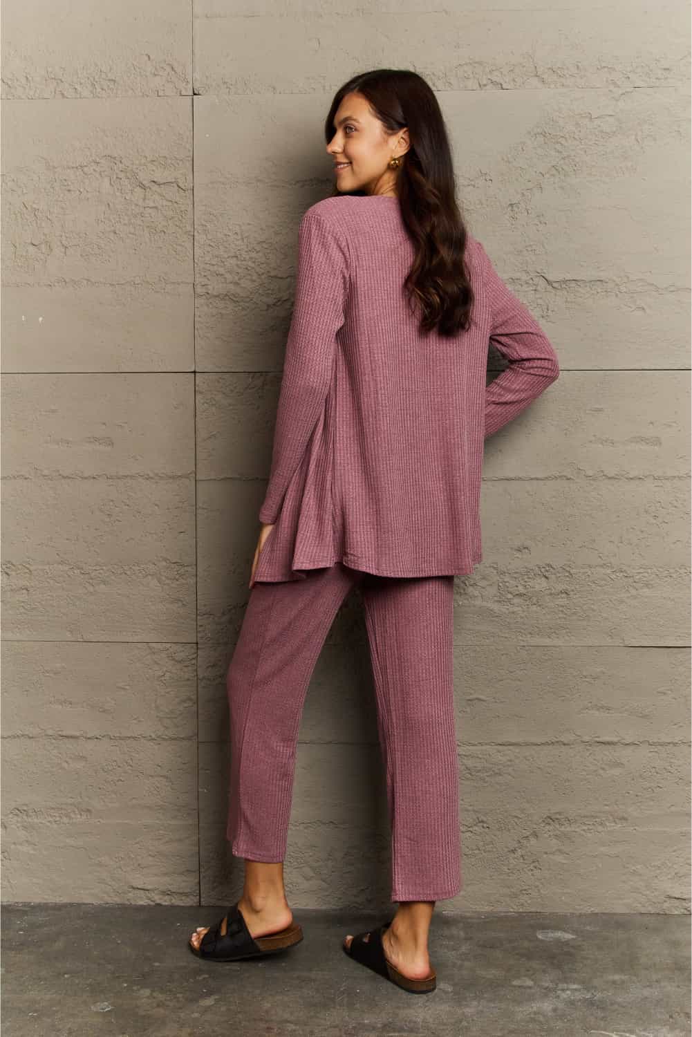 Ninexis Full Size Cropped Top, Long Pants and Cardigan Lounge Set - AllIn Computer
