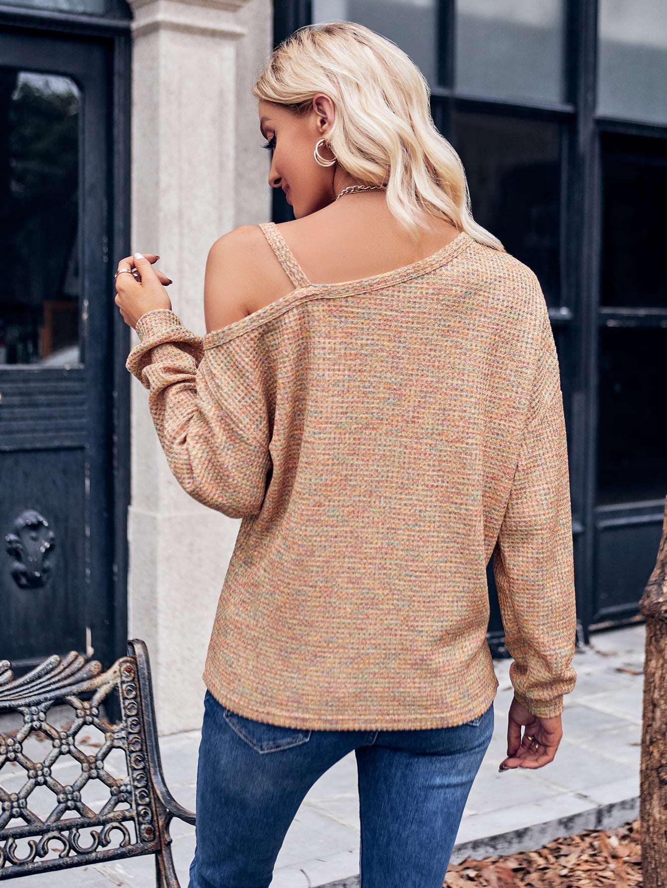 Asymmetrical Dropped Shoulder Long Sleeve Knit Top - AllIn Computer