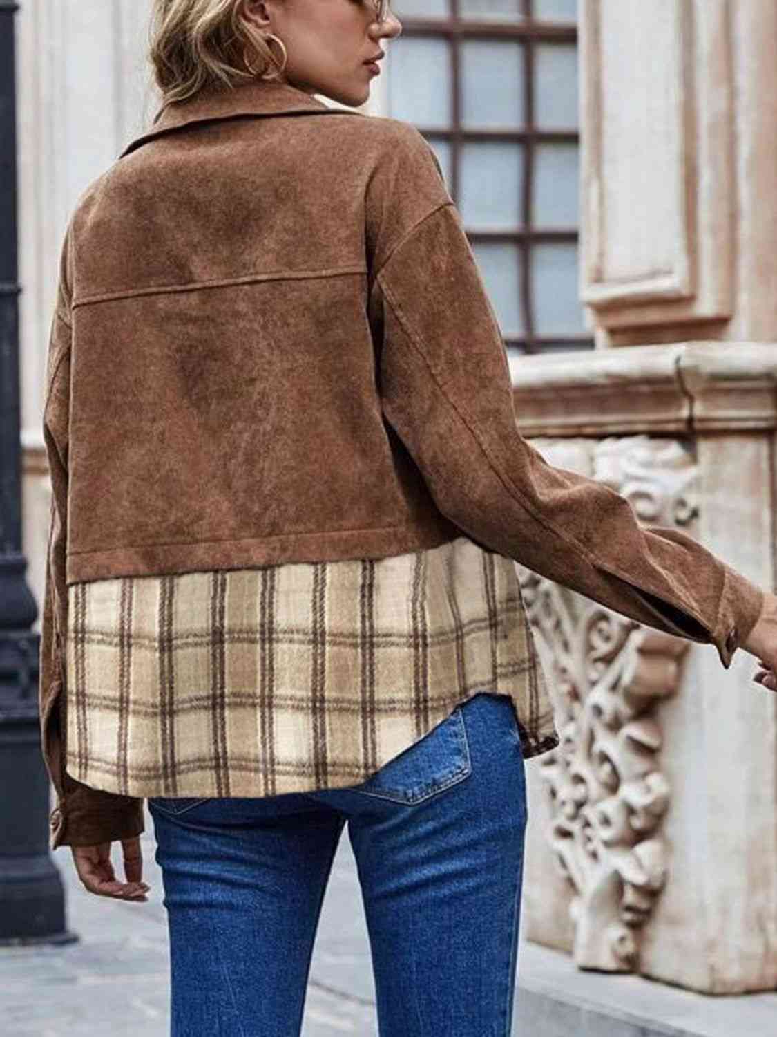 Printed Dropped Shoulder Collared Neck Denim Jacket - AllIn Computer