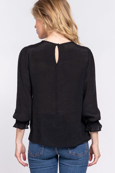 ACTIVE BASIC Crochet Lace Panel Flounce Sleeve Blouse - AllIn Computer