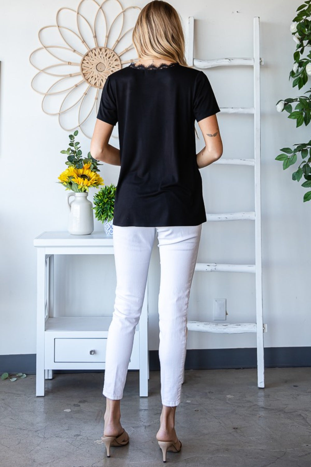 Heimish Lace Detail V-Neck Short Sleeve T-Shirt - AllIn Computer