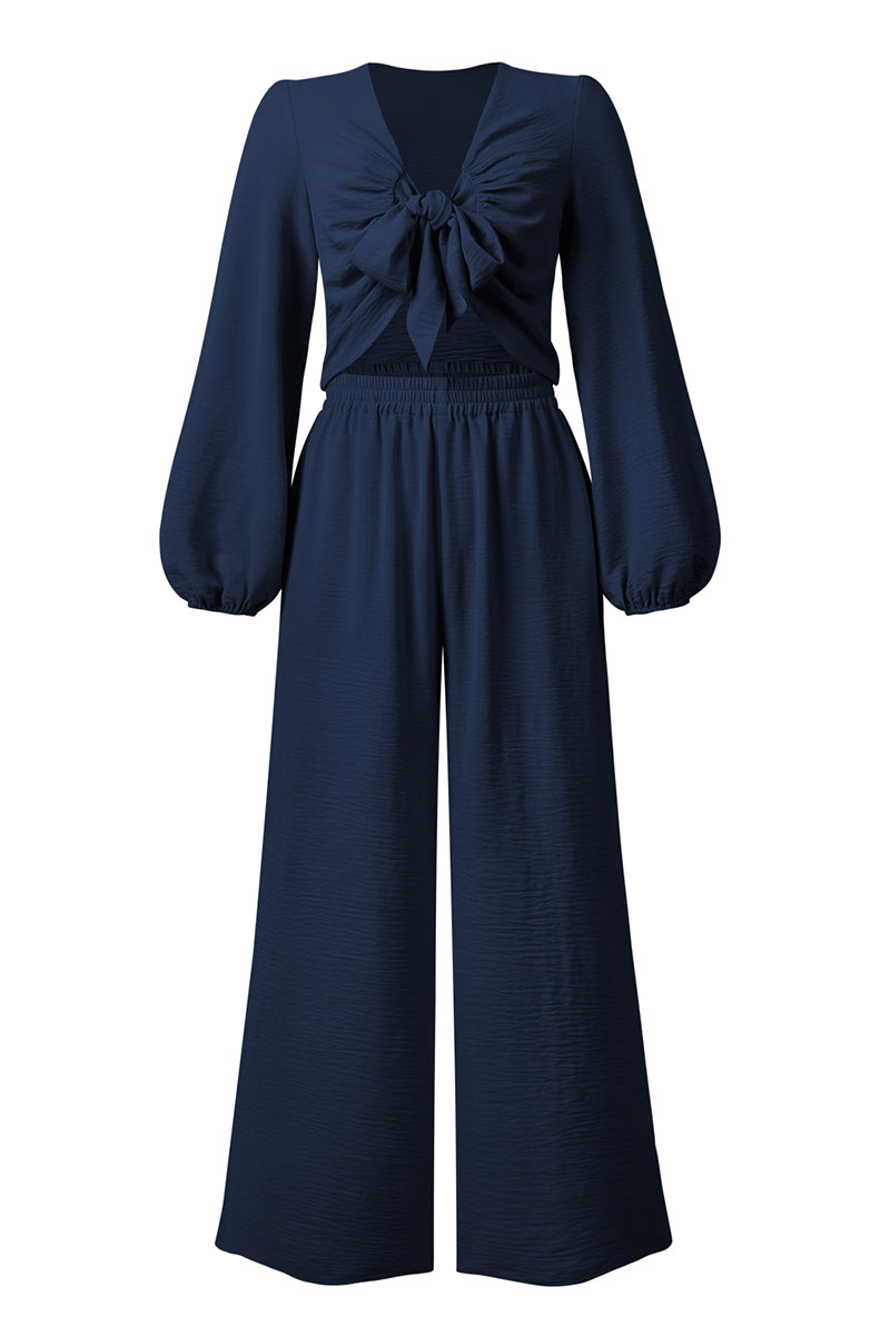 Cutout Long Sleeve Top and Wide Leg Pants Set - AllIn Computer