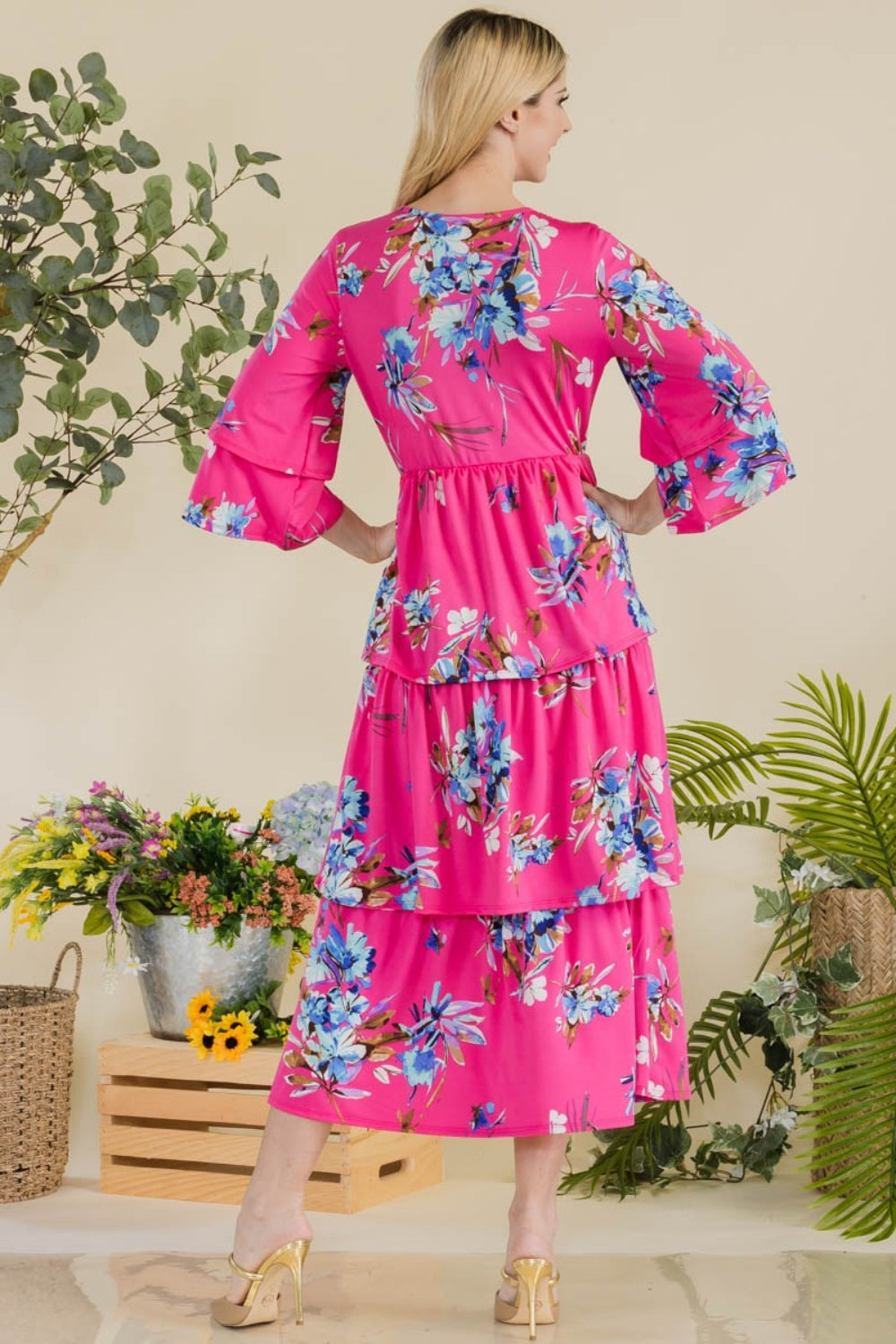 Celeste Full Size Floral Ruffle Tiered Midi Dress - AllIn Computer