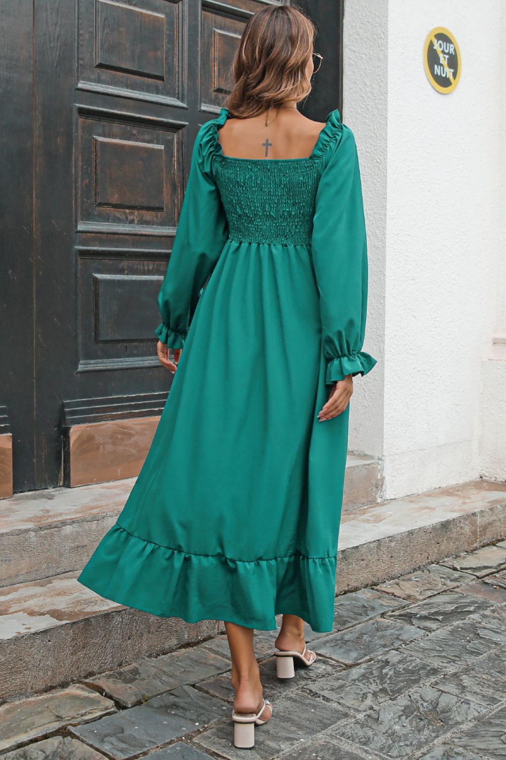 Smocked Ruffle Hem Flounce Sleeve Dress - AllIn Computer