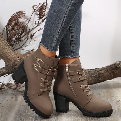 PU Leather Round Toe Block Heel Boots - AllIn Computer