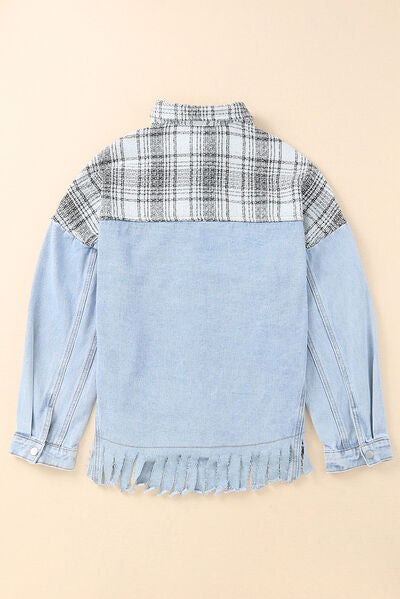 Plaid Pocketed Snap Down Denim Jacket - AllIn Computer