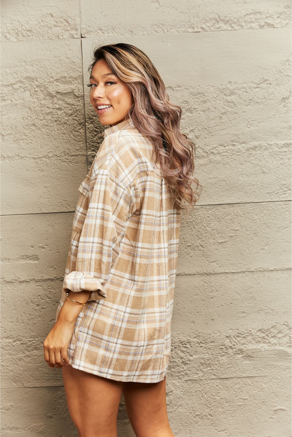 Plaid Dropped Shoulder Shirt Jacket - AllIn Computer