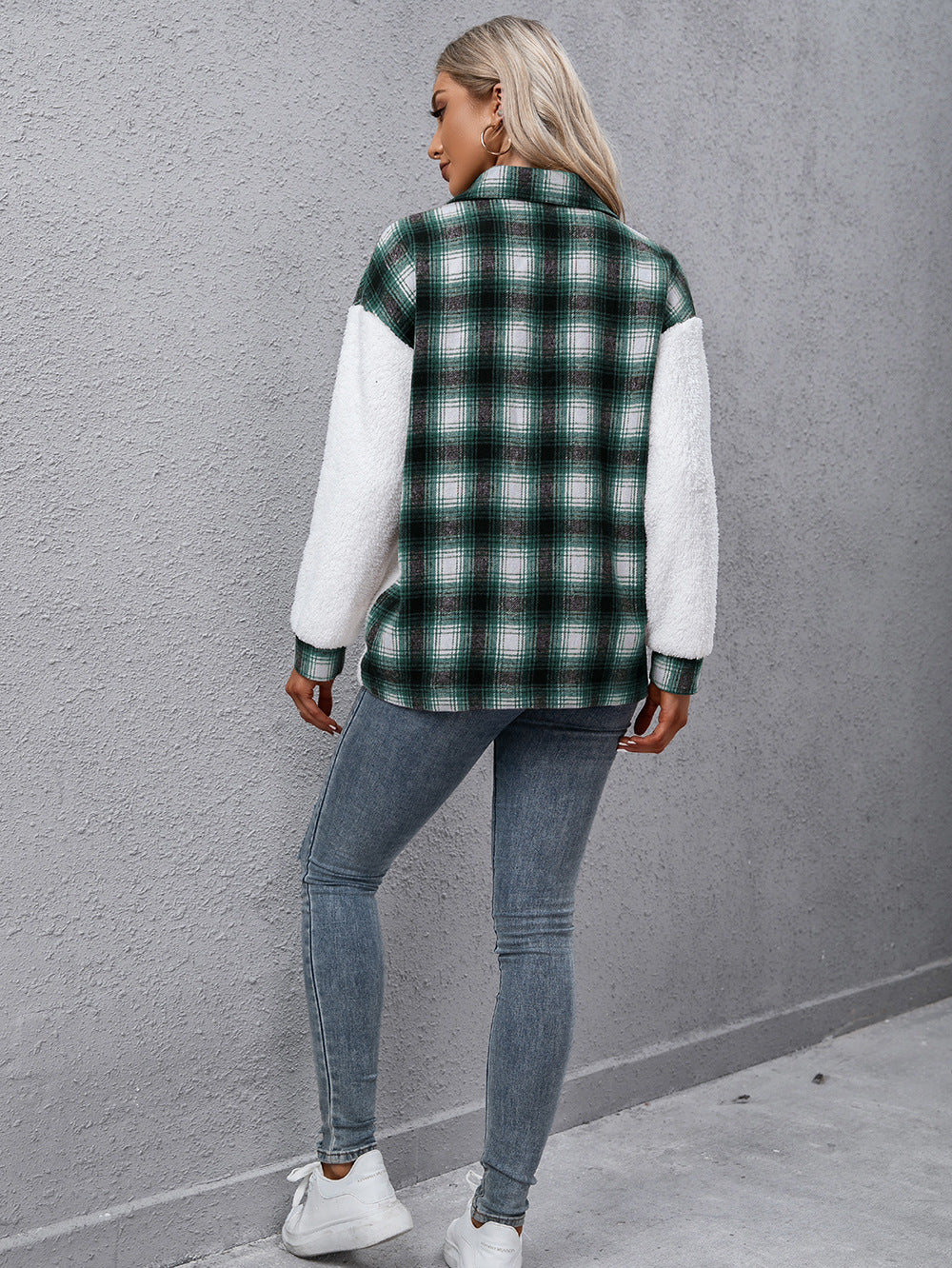 Plaid Collared Neck Button Down Jacket - AllIn Computer