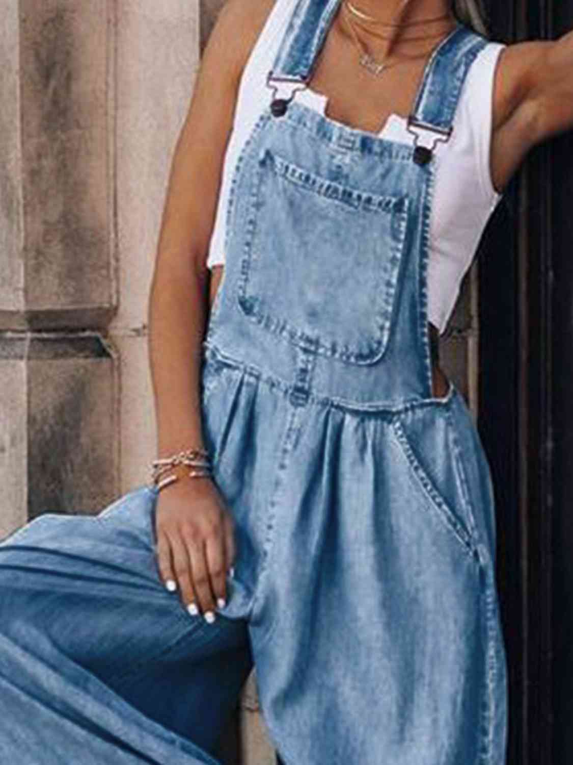 Wide Leg Denim Overalls - AllIn Computer