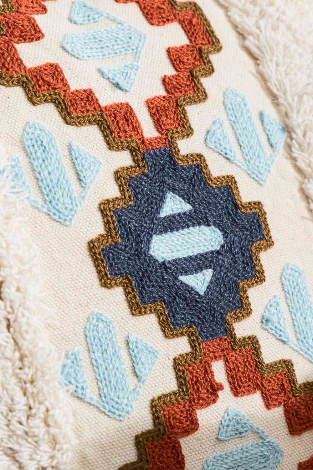 Embroidered Fringe Detail Decorative Throw Pillow Case - AllIn Computer
