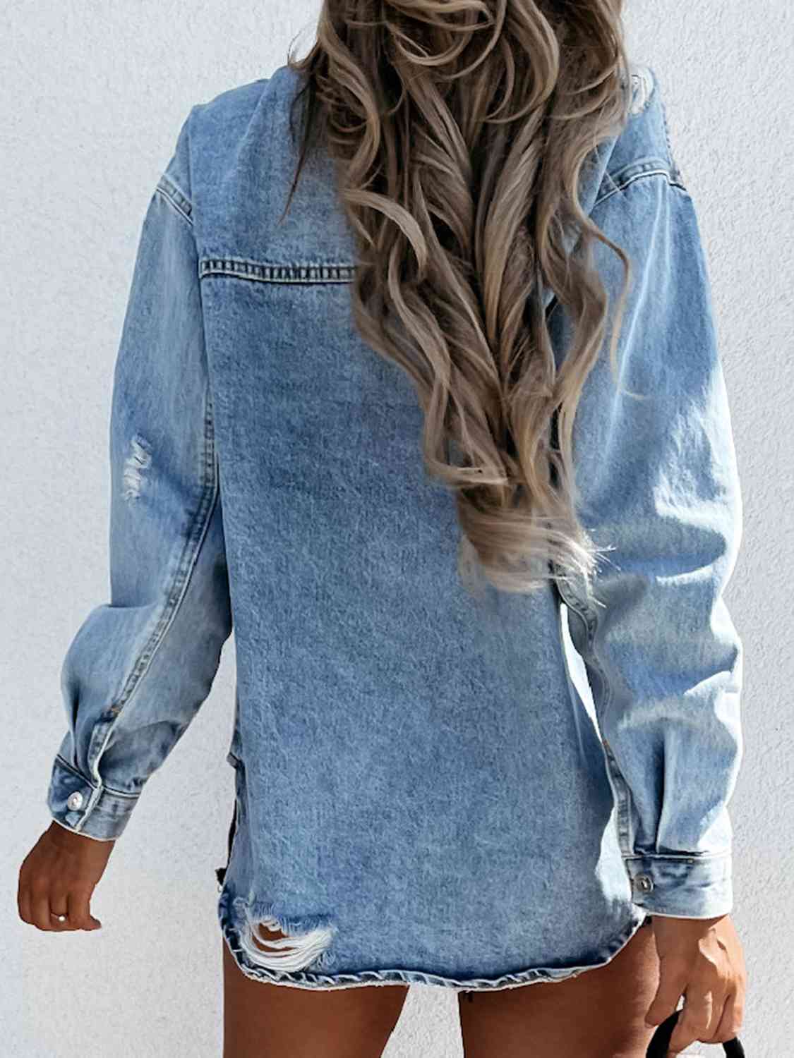 Distressed Snap Down Denim Jacket - AllIn Computer