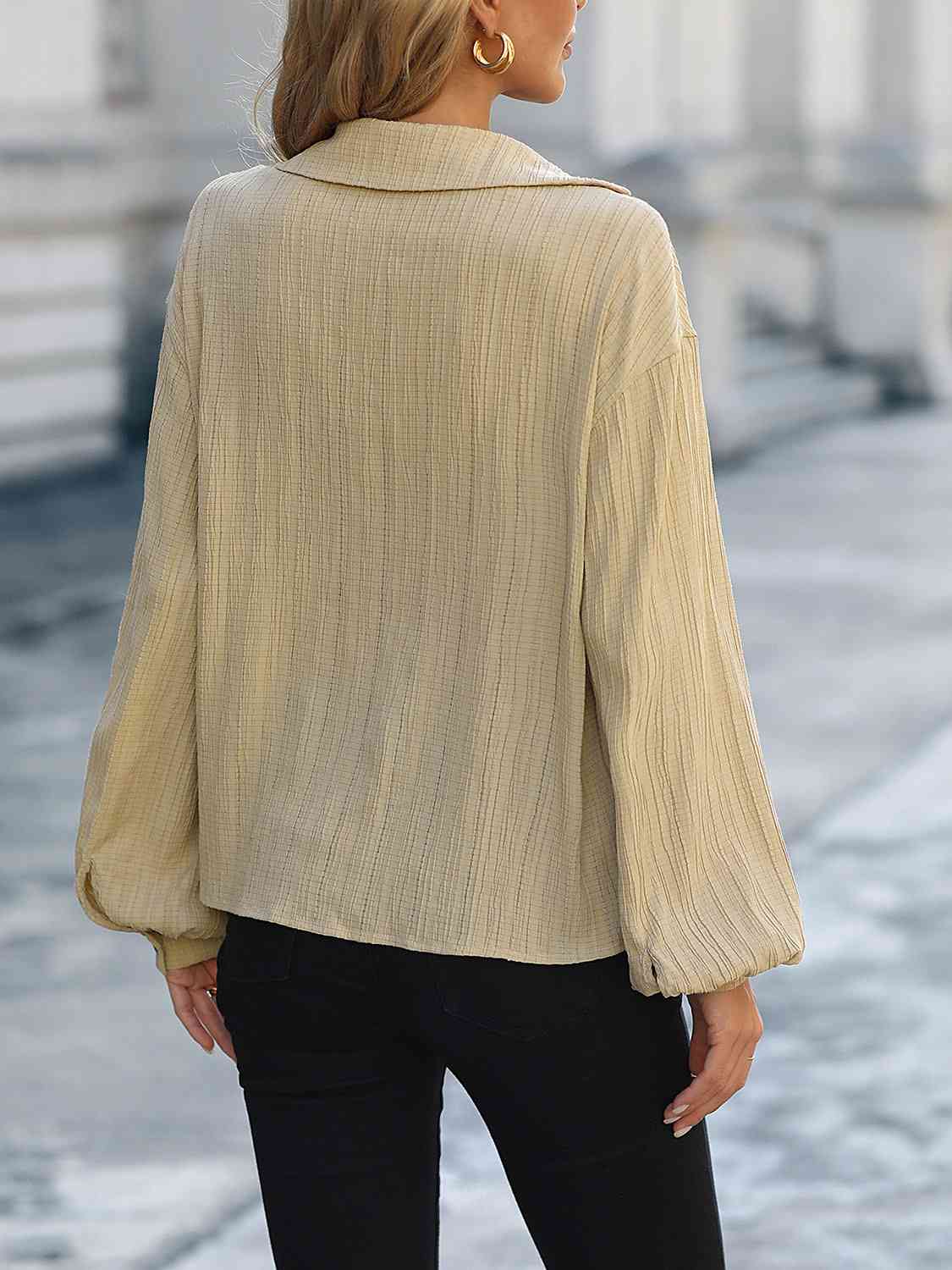 Johnny Collar Long Sleeve Blouse - AllIn Computer