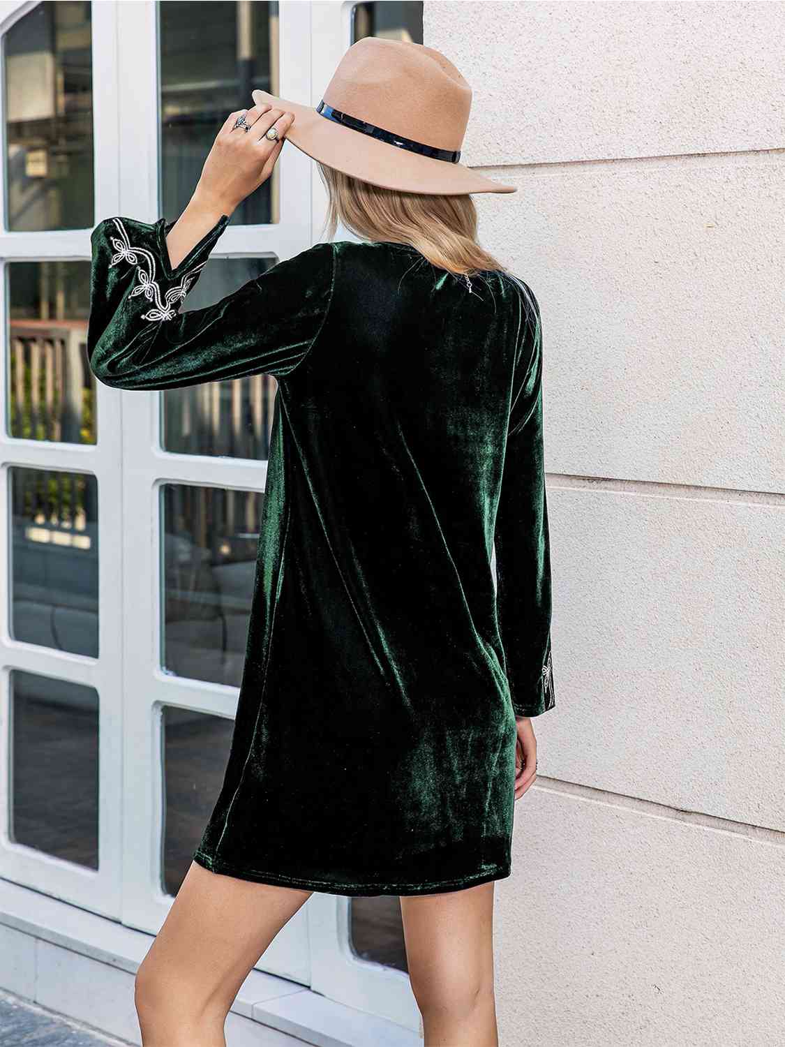 V-Neck Slit Sleeve Mini Dress - AllIn Computer