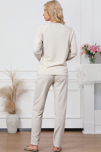 Half Button Round Neck Top and Drawstring Pants Lounge Set - AllIn Computer