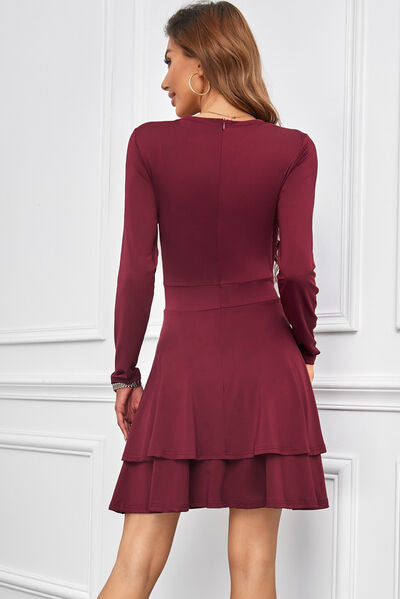V-Neck Long Sleeve Layered Dress - AllIn Computer