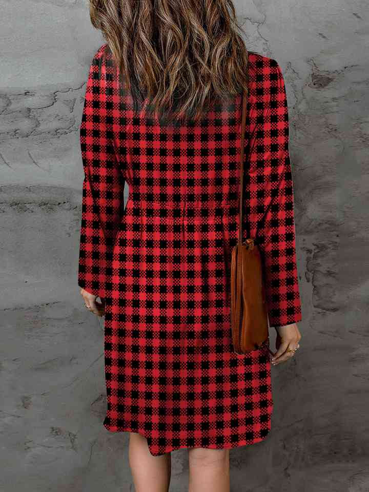 Full Size Plaid Round Neck Long Sleeve Magic Dress - AllIn Computer