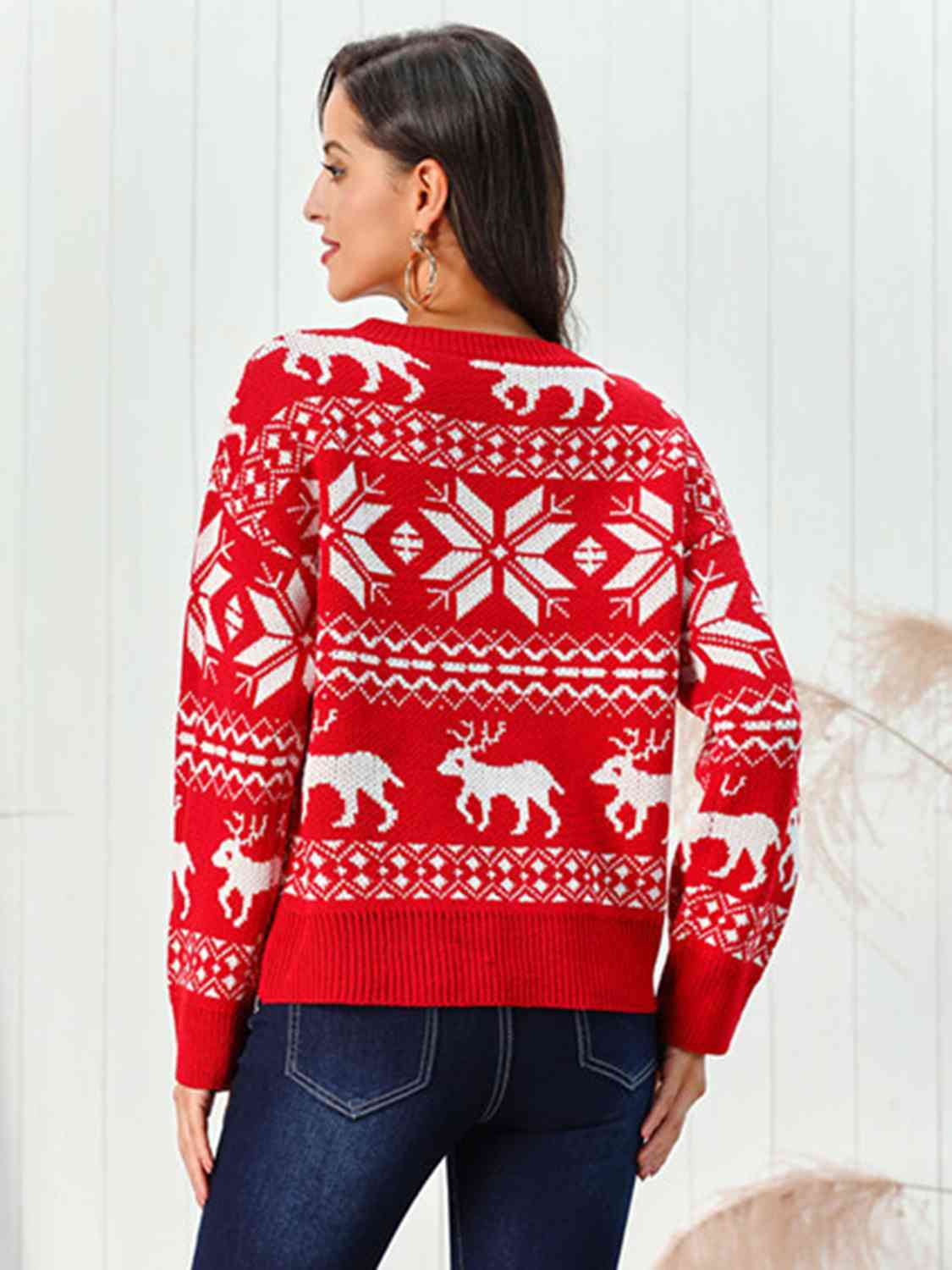 Reindeer & Snowflake Round Neck Sweater - AllIn Computer