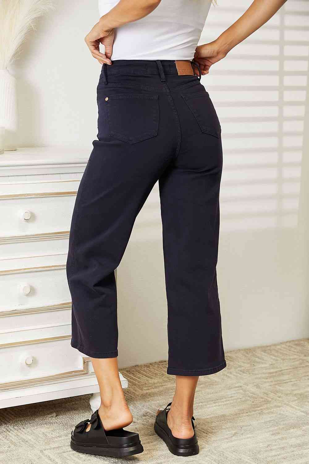 Judy Blue Full Size High Waist Tummy Control Garment Dyed Wide Cropped Jeans - AllIn Computer