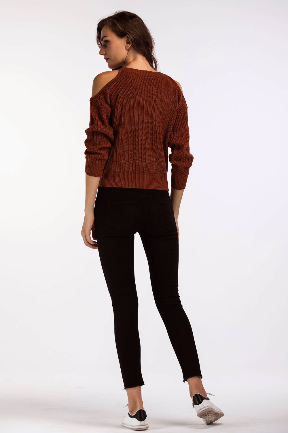 Double Take Round Neck Cold-Shoulder Ribbed Sweater - AllIn Computer