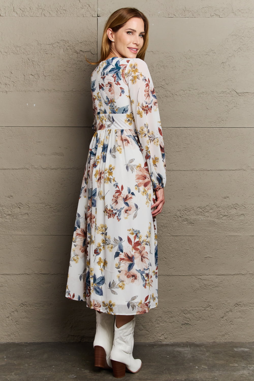 OneTheLand Good Day Chiffon Floral Midi Dress - AllIn Computer