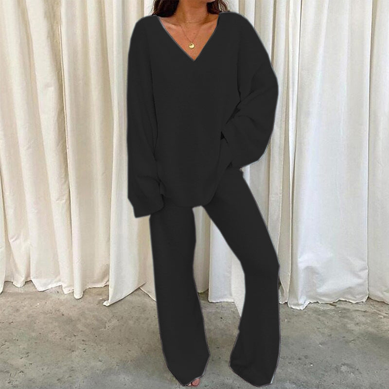 V-Neck Long Sleeve Top and Long Pants Set - AllIn Computer