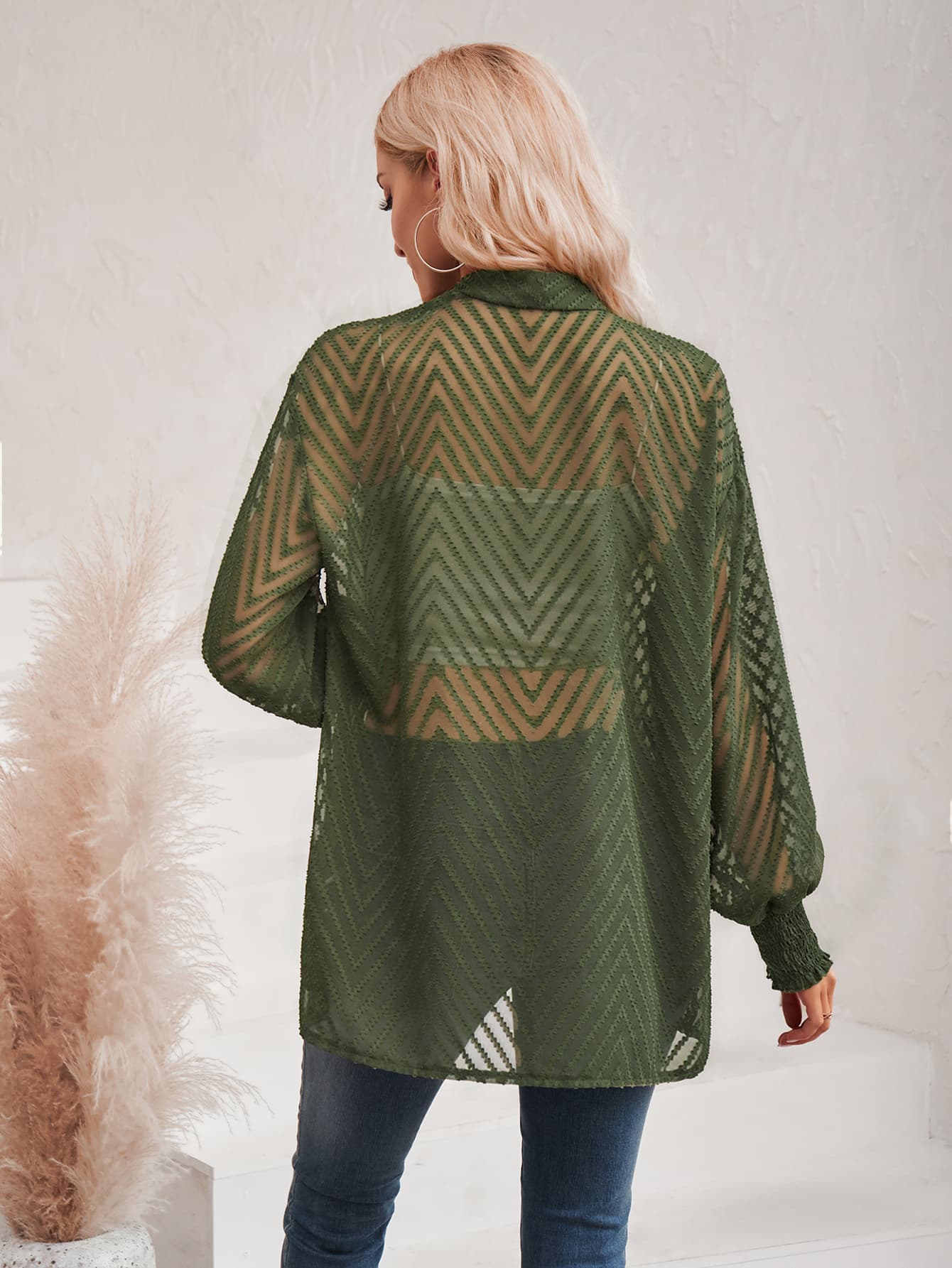 Lantern Sleeve Open Front Sheer Cardigan - AllIn Computer