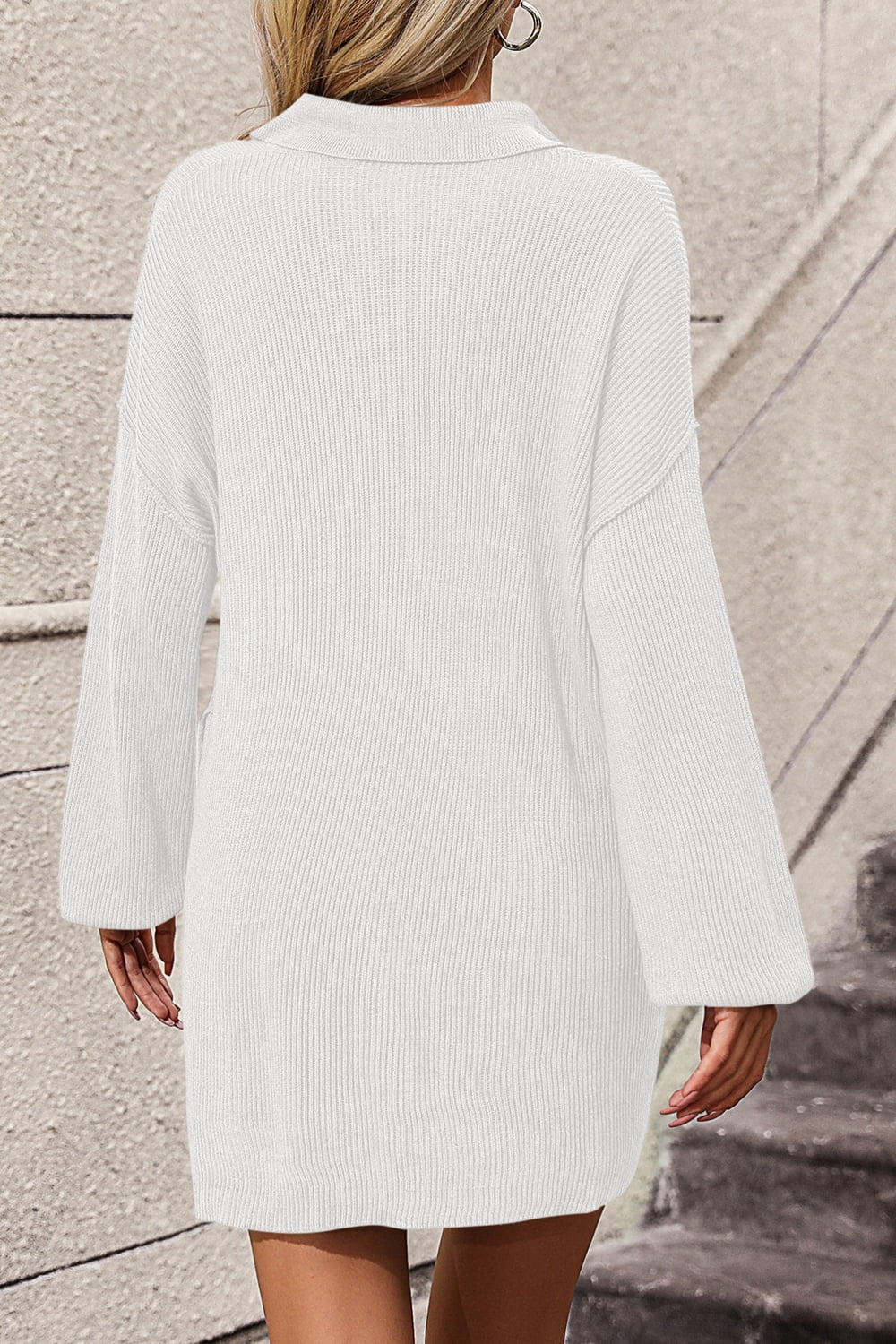 Johnny Collar Drop Shoulder Sweater Dress - AllIn Computer