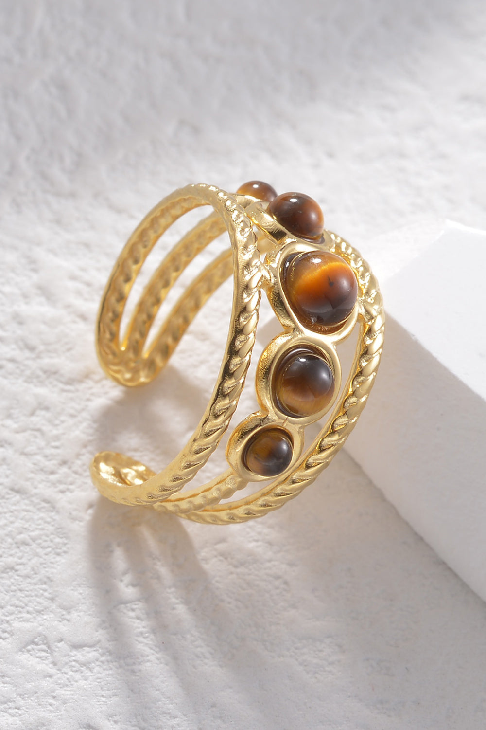 18K Gold Plated Nature Stone Open Ring - AllIn Computer