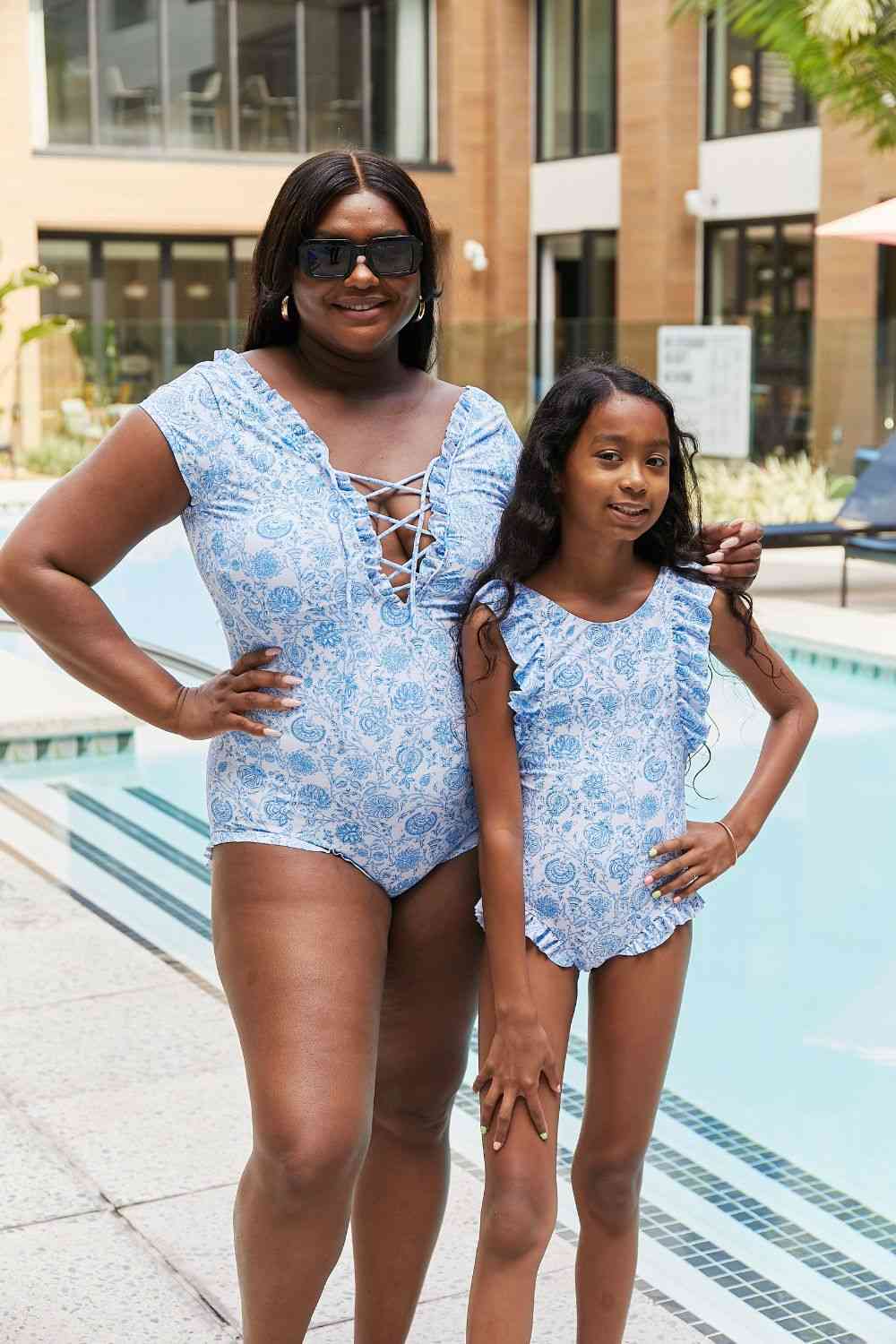 Marina West Swim Bring Me Flowers V-Neck One Piece Swimsuit In Thistle Blue - AllIn Computer