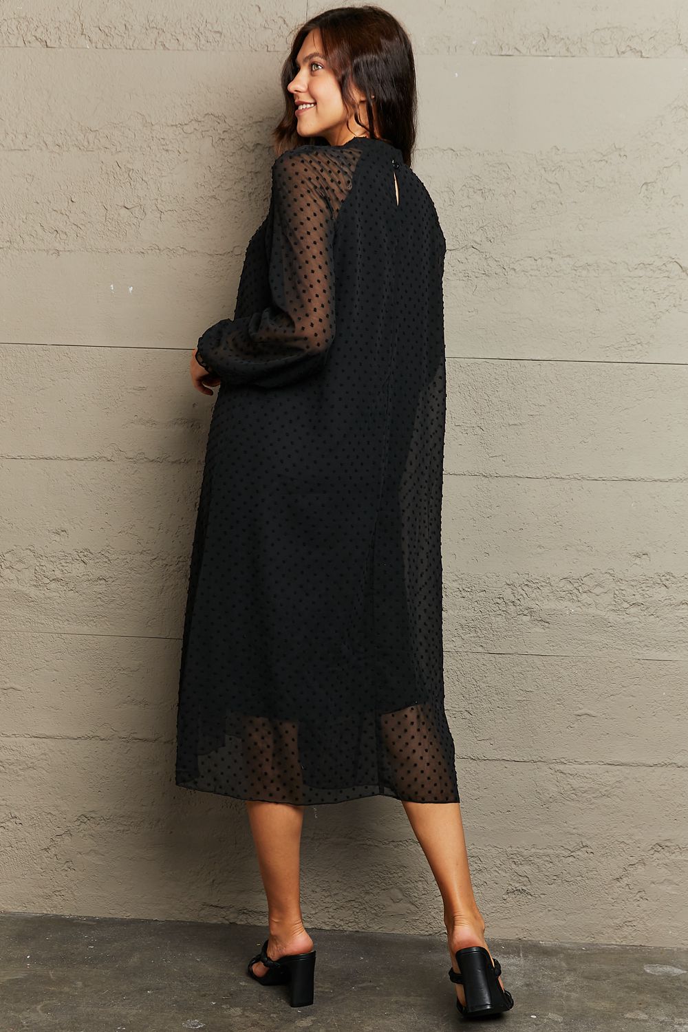 Round Neck Long Sleeve Midi Dress - AllIn Computer