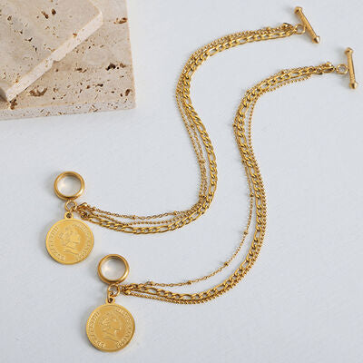 Coin Pendant Toggle clasp 18K Gold-Plated Bracelet - AllIn Computer
