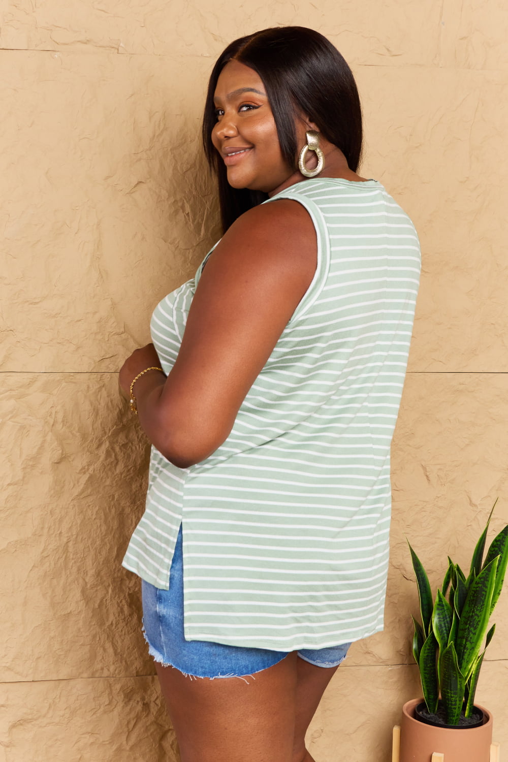 Doublju Full Size Striped Sleeveless V-Neck Top - AllIn Computer