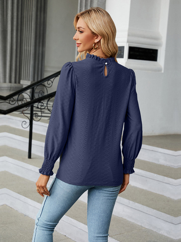 Round Neck Flounce Sleeve Blouse - AllIn Computer