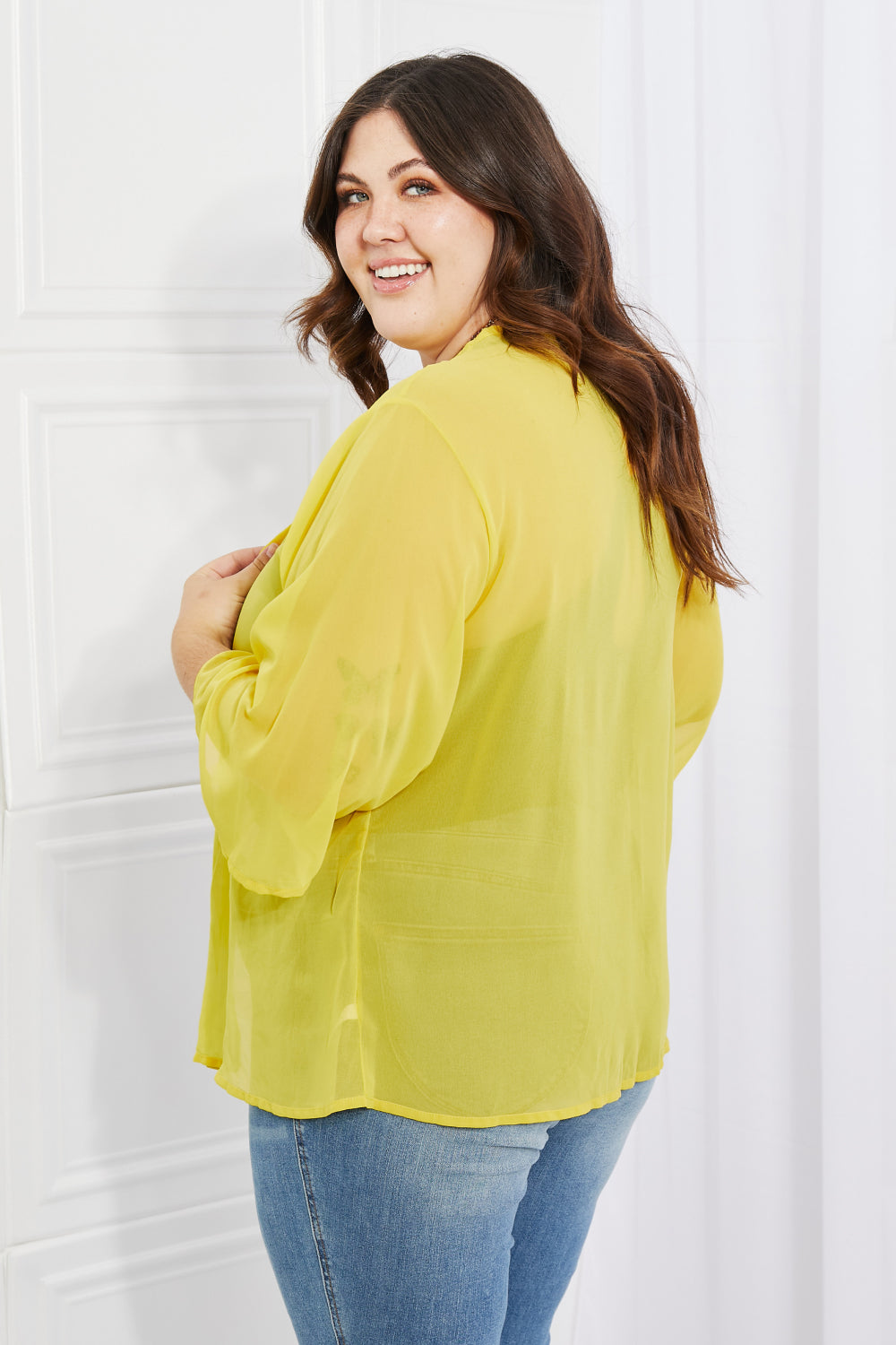 Melody Just Breathe Full Size Chiffon Kimono in Yellow - AllIn Computer
