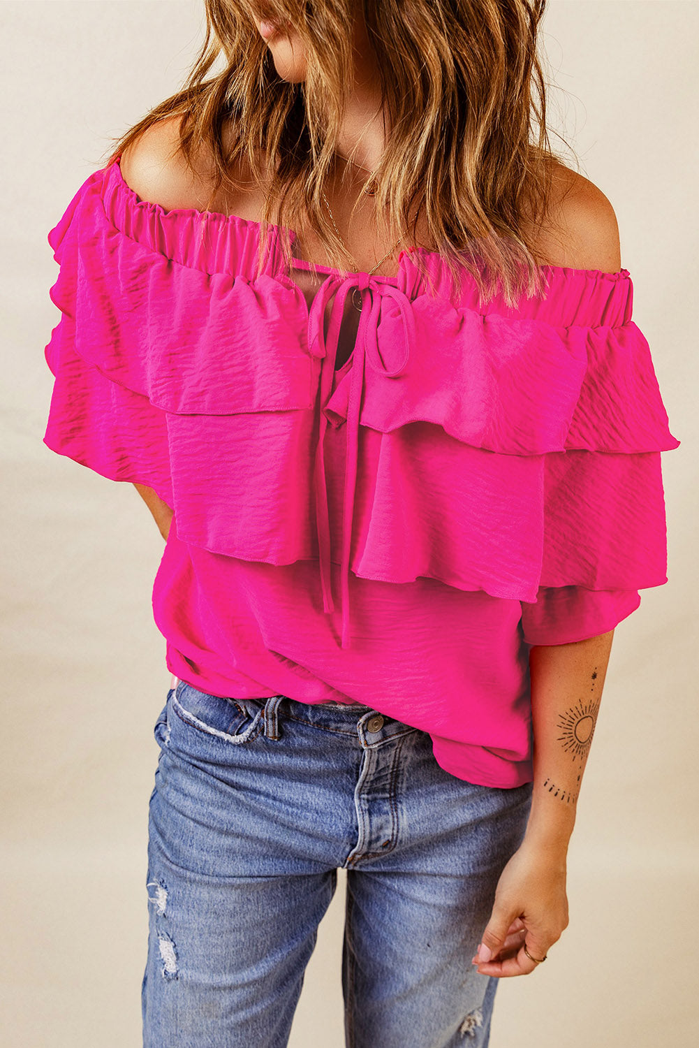 Tied Off-Shoulder Layered Blouse - AllIn Computer