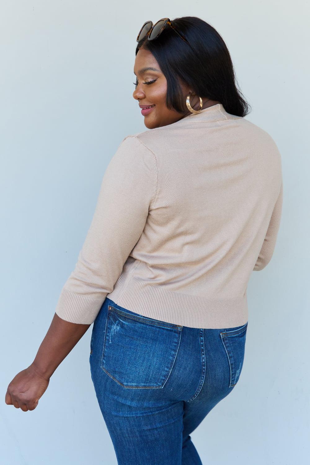 Doublju My Favorite Full Size 3/4 Sleeve Cropped Cardigan in Khaki - AllIn Computer