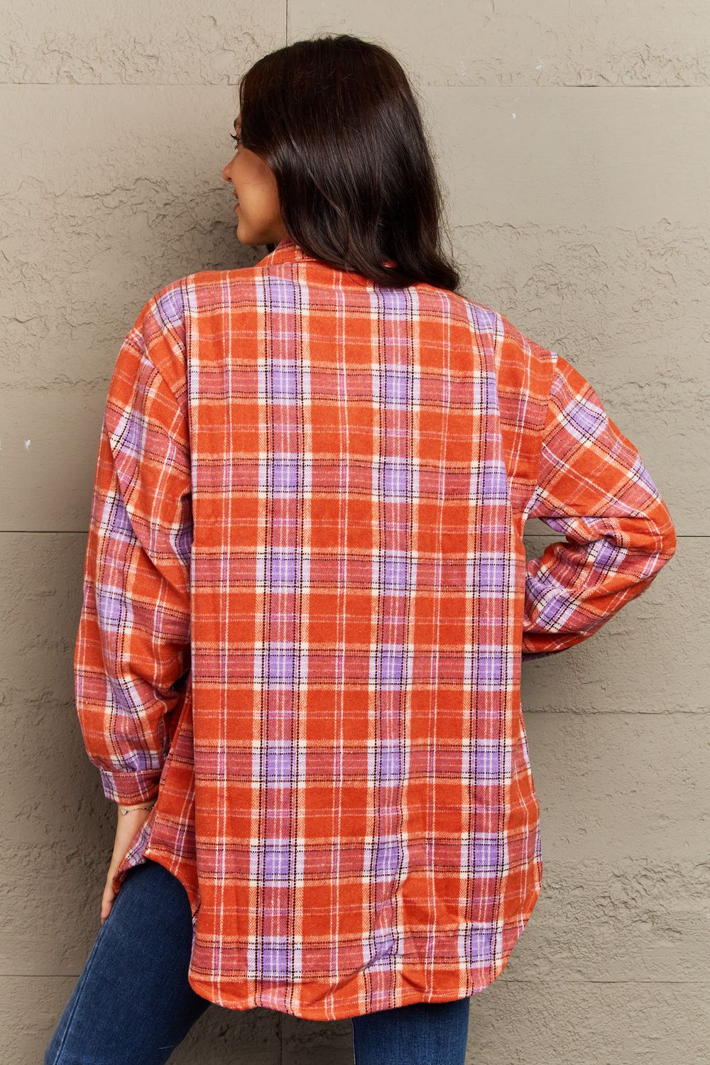 Full Size Plaid Collared Neck Button-Down Long Sleeve Jacket - AllIn Computer