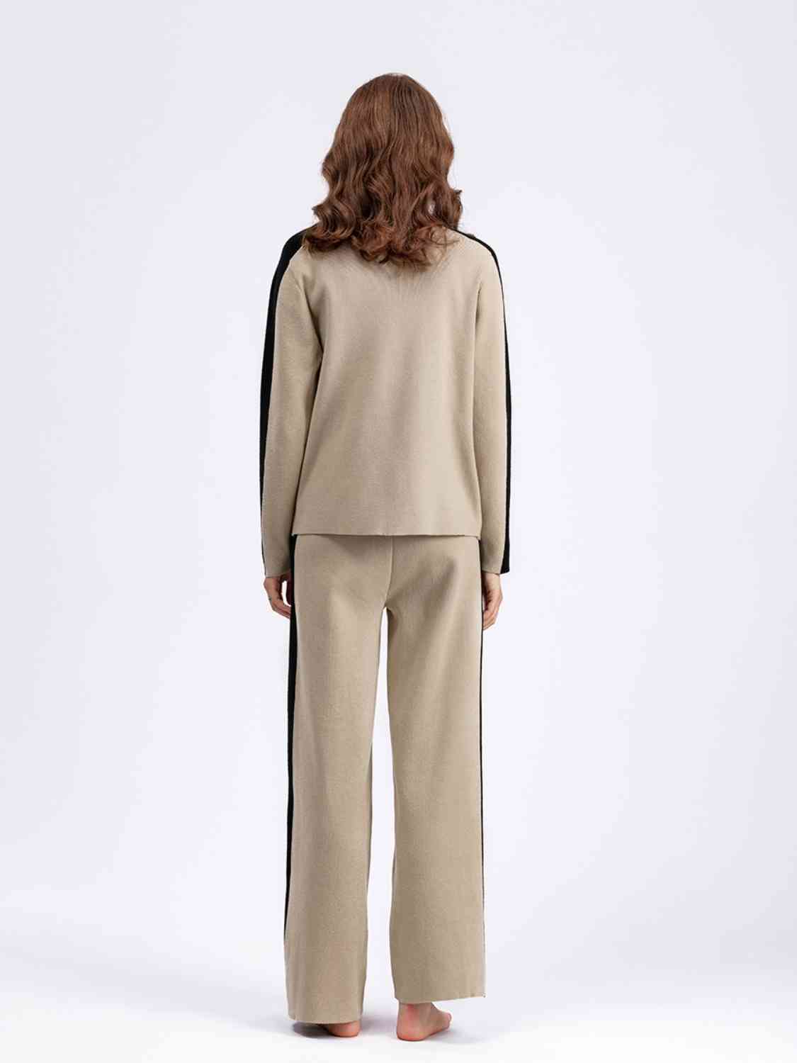 Contrast Sweater and Knit Pants Set - AllIn Computer