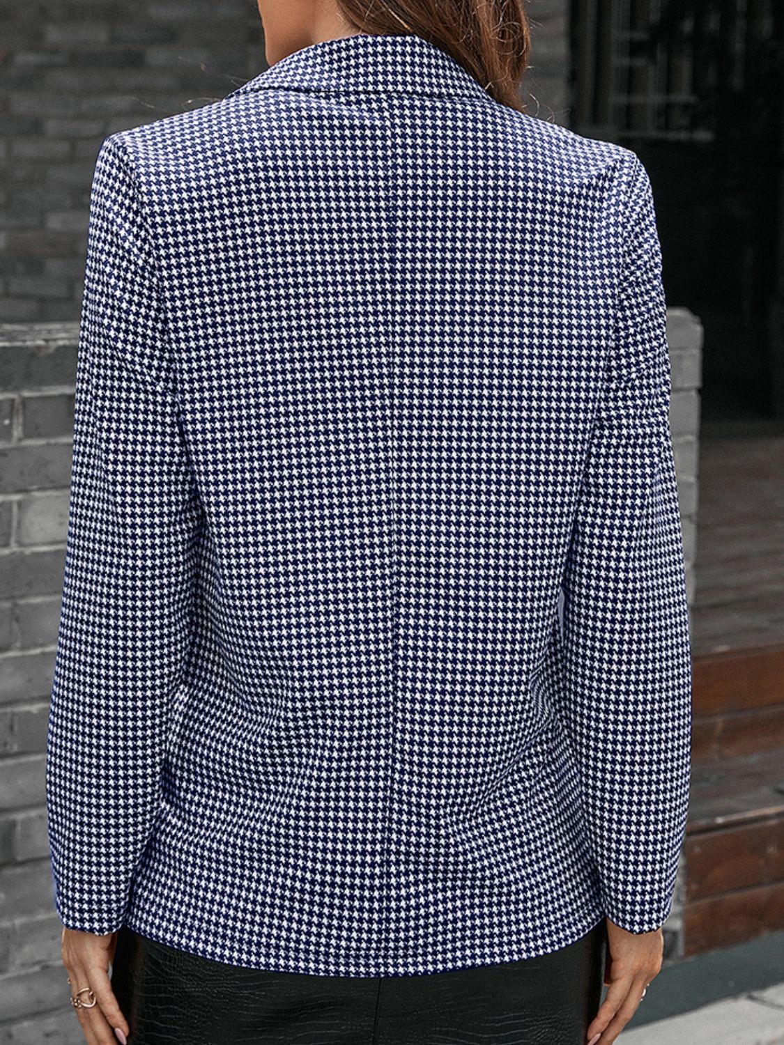 Houndstooth Lapel Collar Long Sleeve Blazer - AllIn Computer