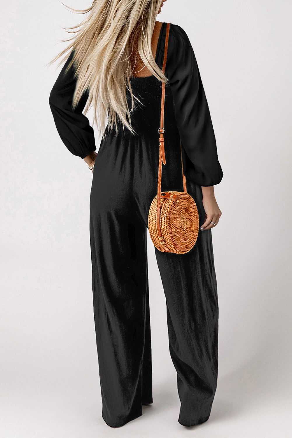 Square Neck Raglan Sleeve Jumpsuit with Pocket - AllIn Computer