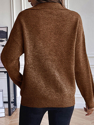 Half Zip Dropped Shoulder Sweater - AllIn Computer