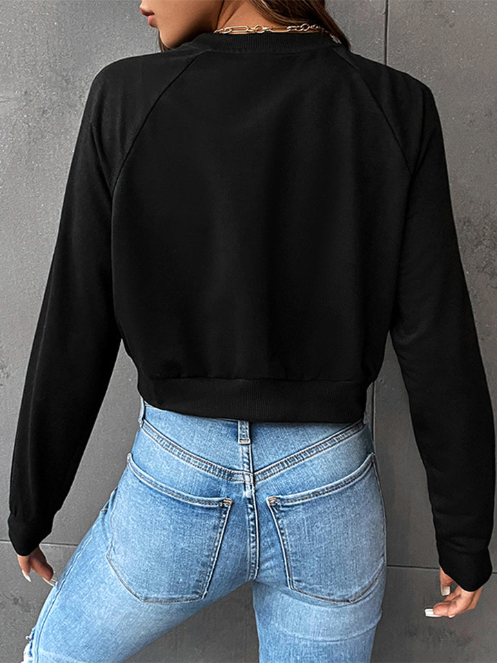 Round Neck Raglan Sleeve Heart Graphic Sweatshirt - AllIn Computer