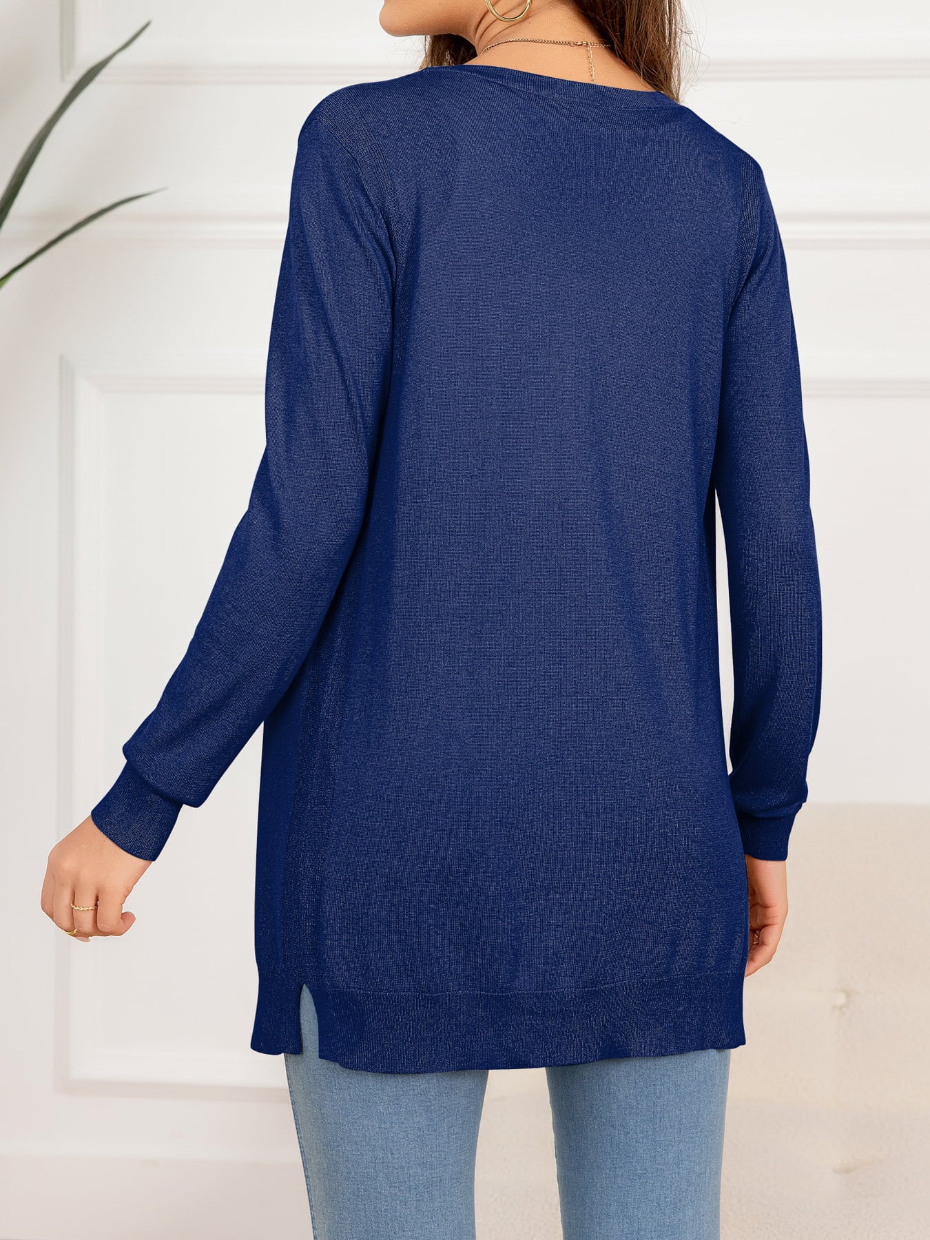 Button Down Slit Longline Cardigan - AllIn Computer