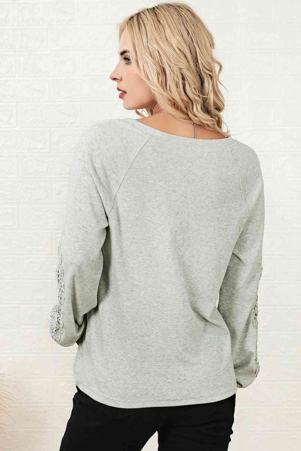 V-Neck Spliced Lace Top - AllIn Computer