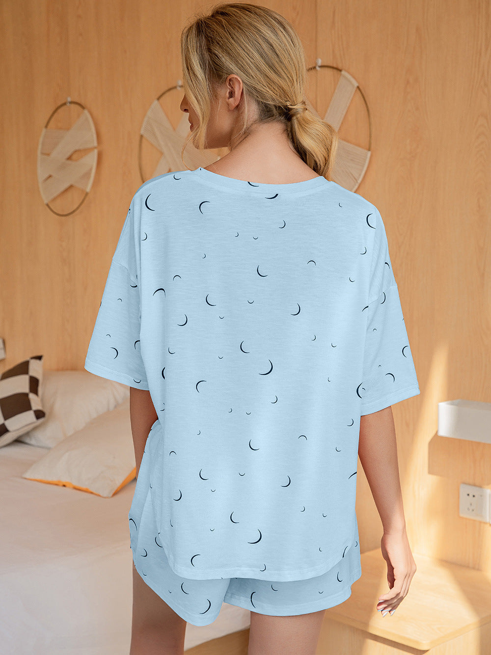 Moon Print T-Shirt and Shorts Lounge Set - AllIn Computer