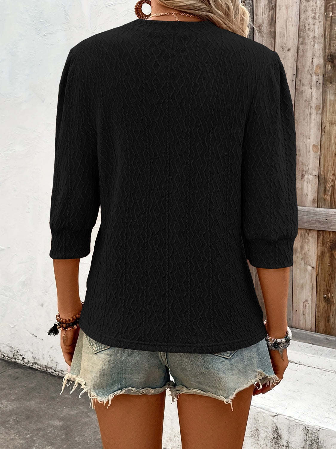 Round Neck Puff Sleeve Blouse - AllIn Computer