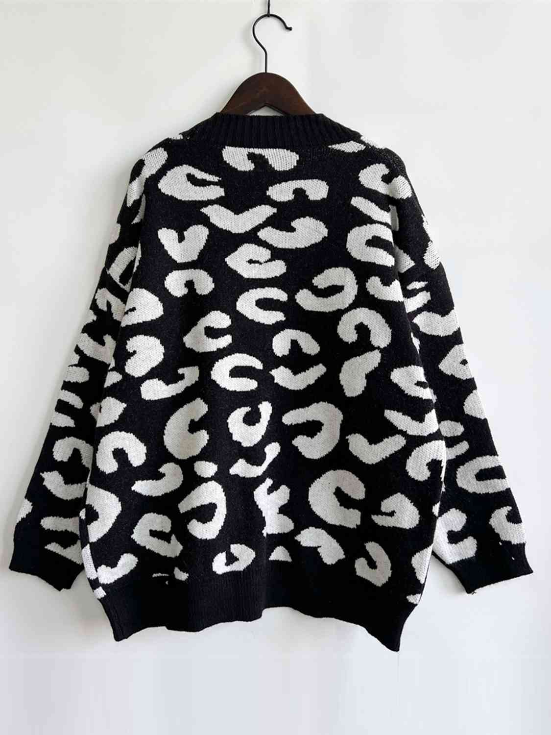 Leopard Button Front Cardigan with Pockets - AllIn Computer