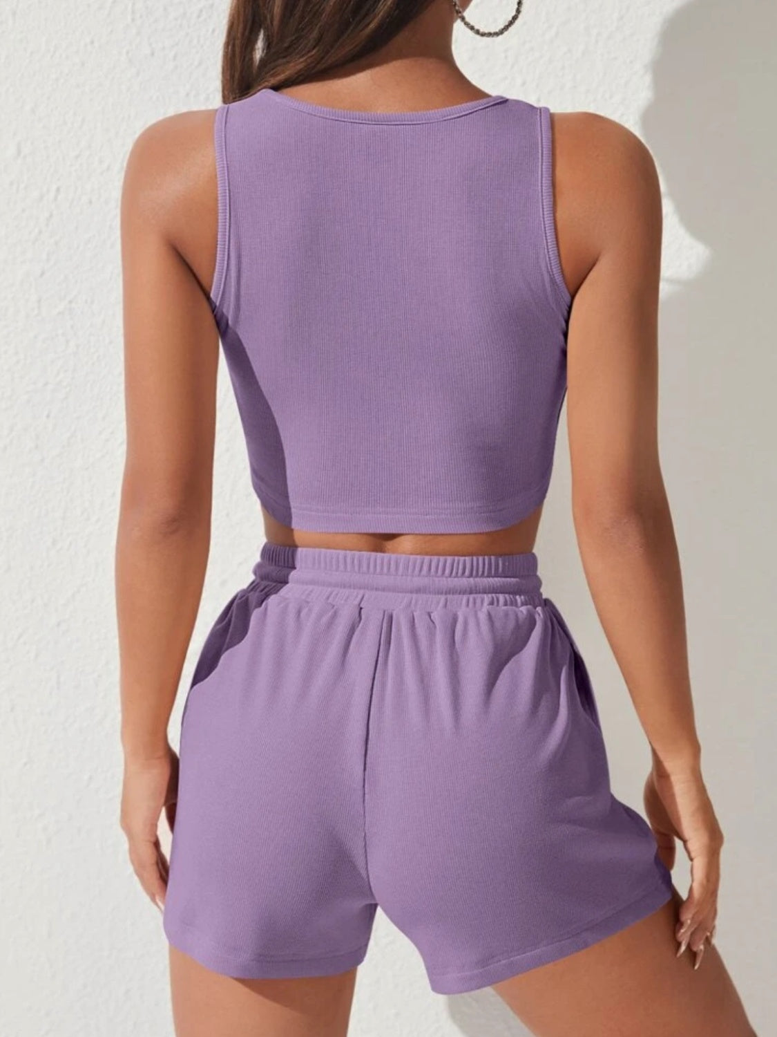 Scoop Neck Wide Strap Top and Drawstring Shorts Set - AllIn Computer