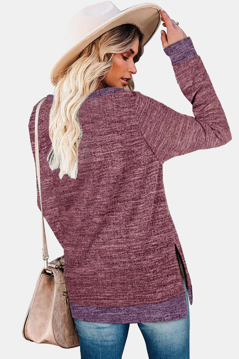 Round Neck Long Sleeve Slit T-Shirt - AllIn Computer